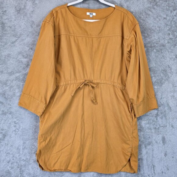 Uniqlo U Tunic Dress Womens Size XXS 3/4 Sleeve Drawstring Waist Cotton Utility - Picture 1 of 11